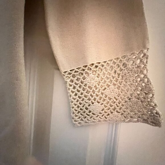 NWT Norton McNaughton Ivory Cardigan Silk Crochet Trim Lace Front Panel PM - Picture 3 of 11